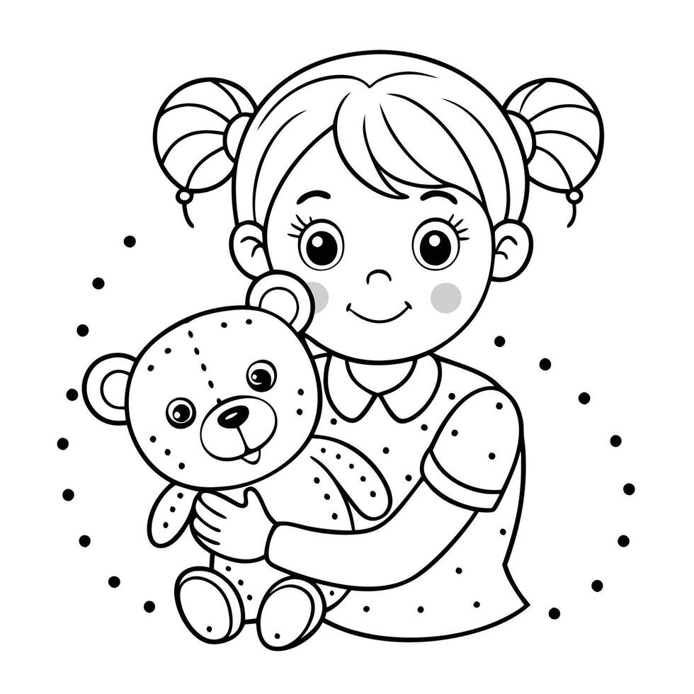 Dot to Dot Creation Girl Embracing a Teddy Bear in a Tender Moment vector