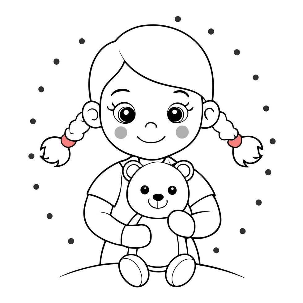 Dot to Dot Page Featuring a Girl Holding a Teddy Bear vector