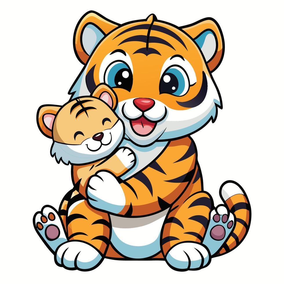 Enchanting Cuddling Moment Cute Tiger Embracing a Baby Tiger with Passion vector