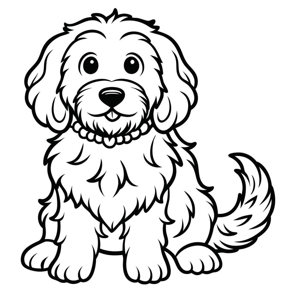 Intricate Coloring Page Featuring a Playful Goldendoodle Dog vector