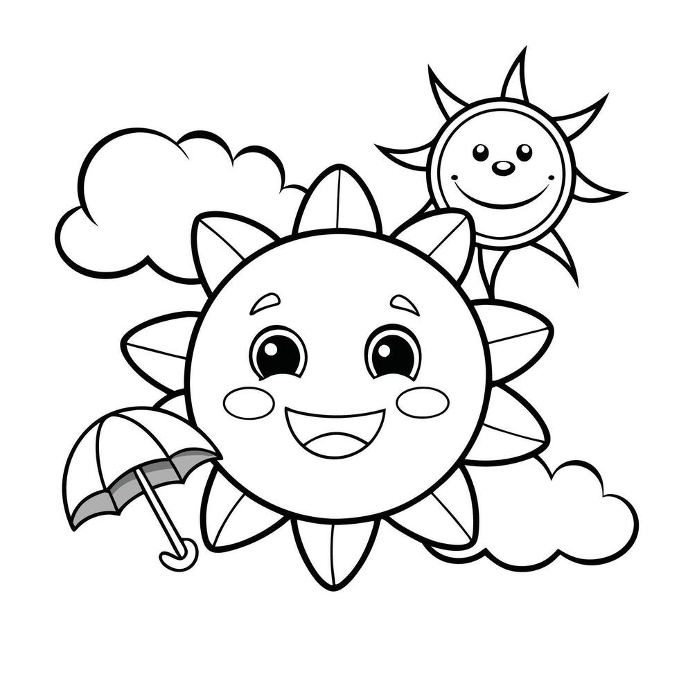 Kids Happy Summer Color In Page with Beach Scene vector