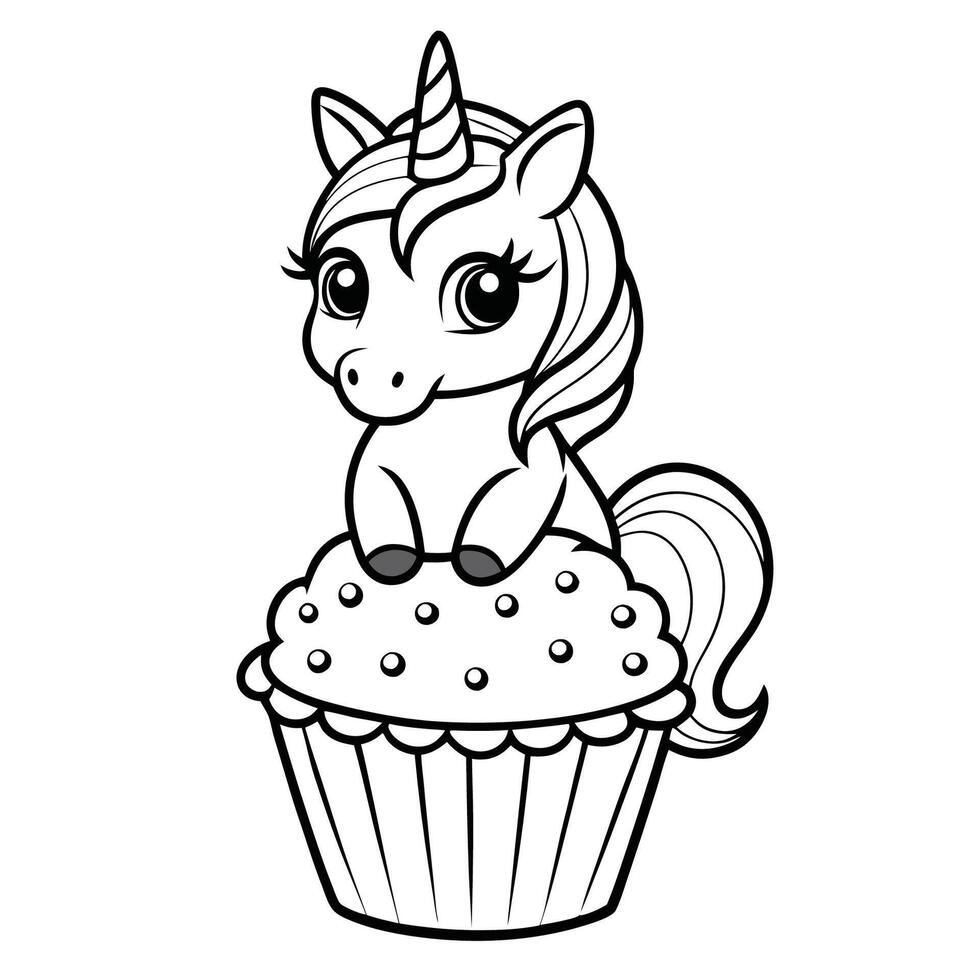Adorable Dot to Dot Unicorn Adorning an Isolated Cupcake vector