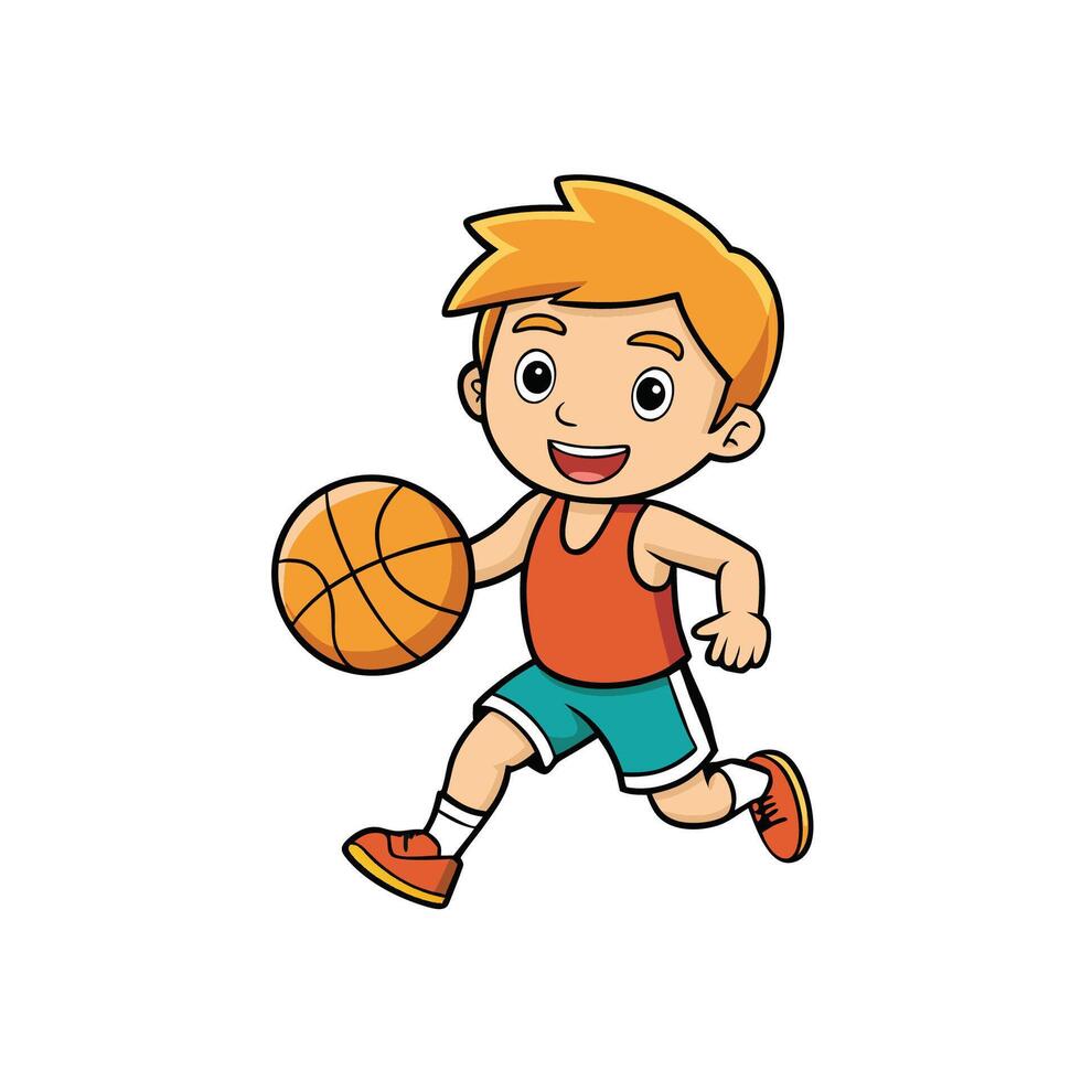 boy playing basketball illustration vector