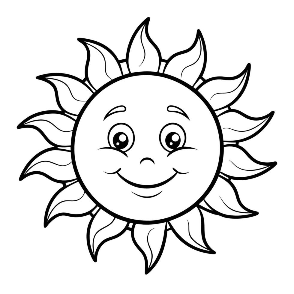 Delightful Coloring Page Featuring a Sun with Cheerful Expressions for Kids vector