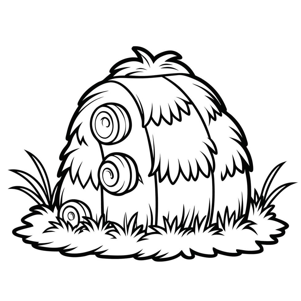 Coloring Page of a Detailed Haystack Surrounded by Nature vector