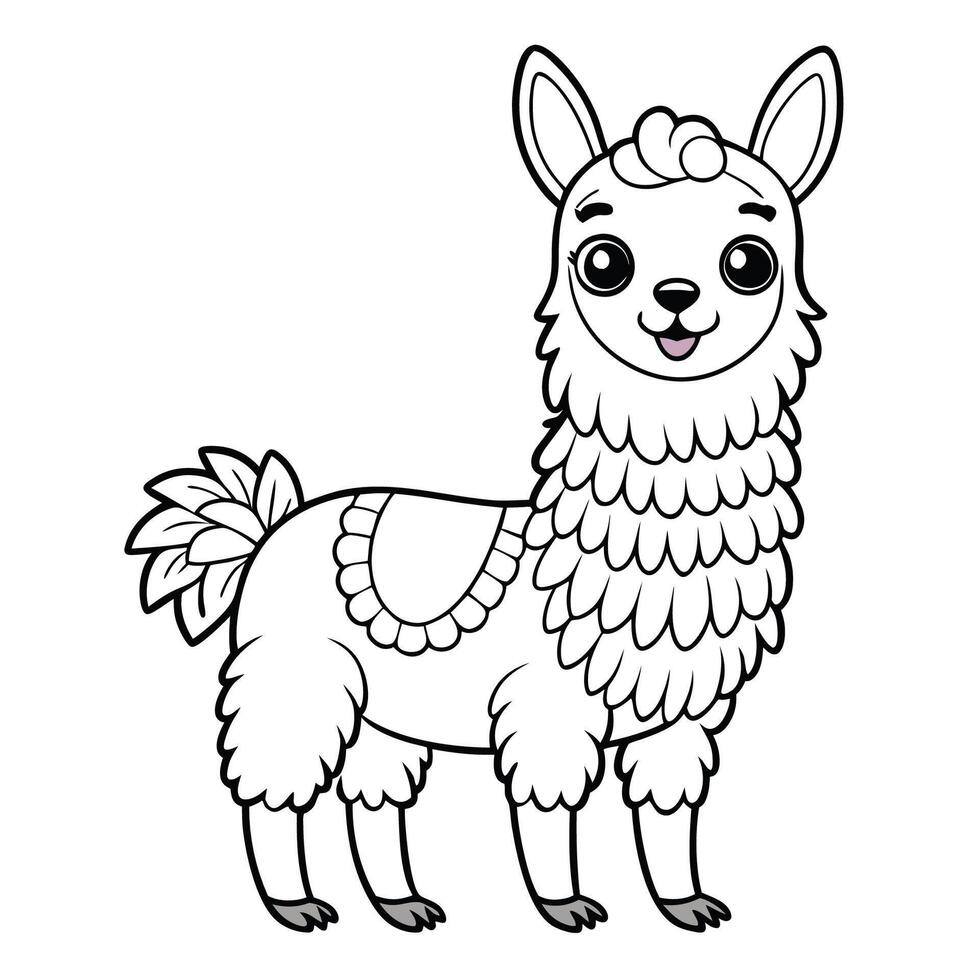 Printable Llama Coloring Page with Fun and Detailed Illustration vector