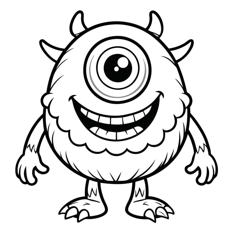 Printable Coloring Page Depicting a One Eyed Monster with Intricate Details vector