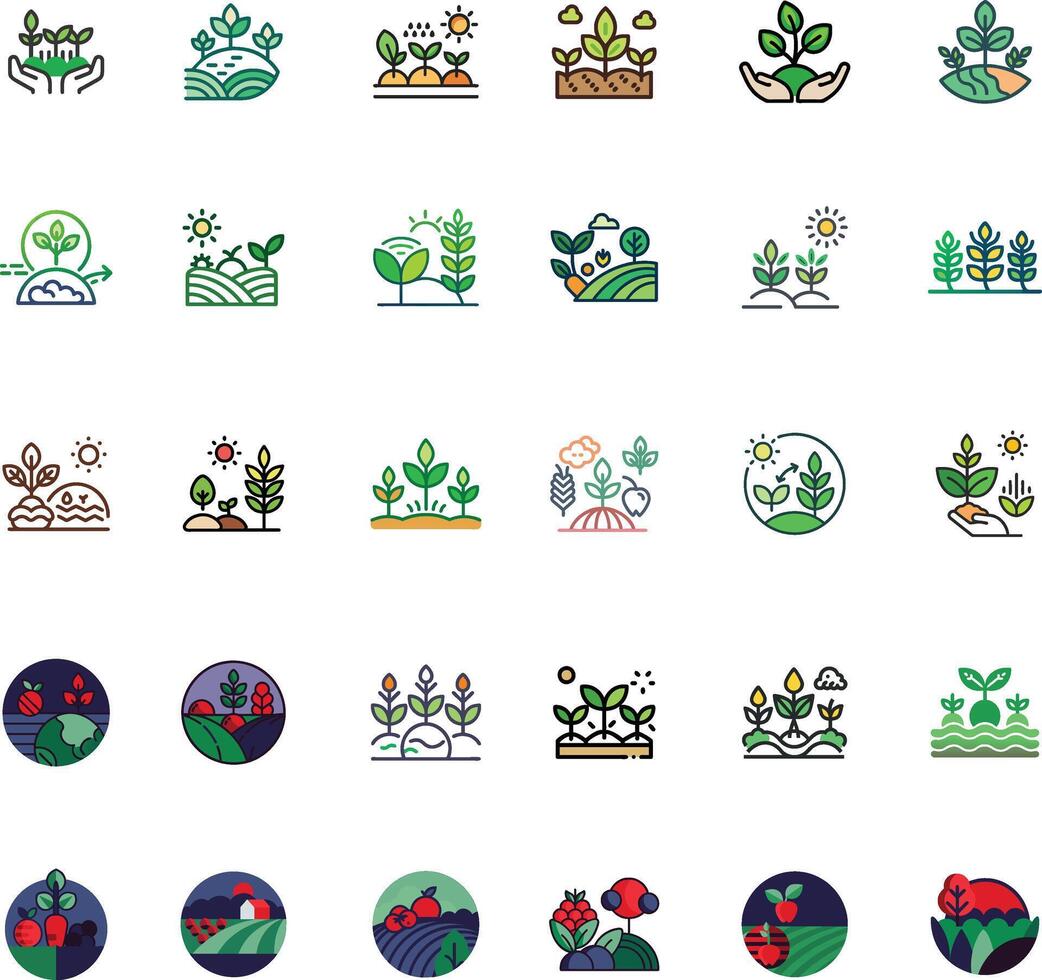 Agriculture and Organic Farming Icons. Farming - line . Ecology, nature icons set in linear style. Environment concept illustrationor icon set. Pixel perfect. Editable stroke vector
