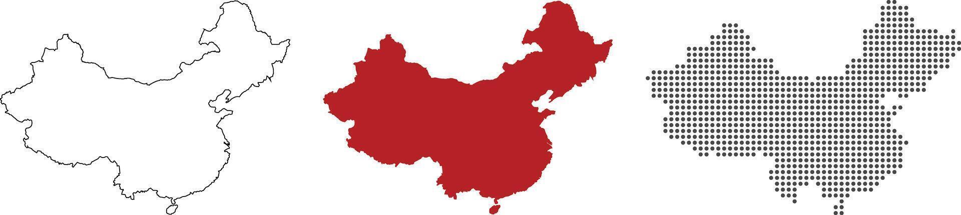China map detailed in outline, red color, dotted style vector