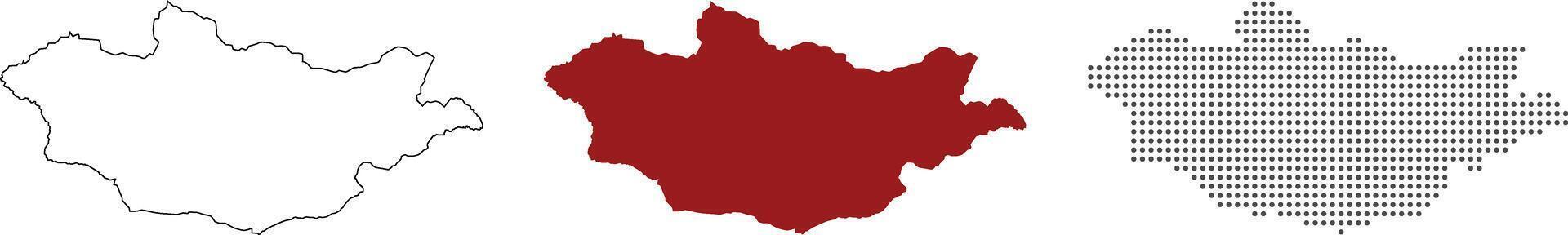 Mongolia map detailed in outline, red color, dotted style vector