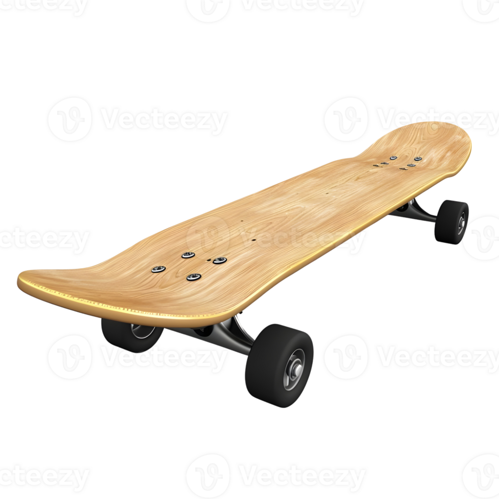 Wooden Skateboard Isolated on Transparent Background png