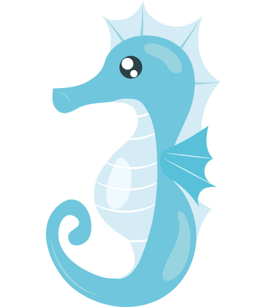 A cartoon seahorse with a blue body and long tail png