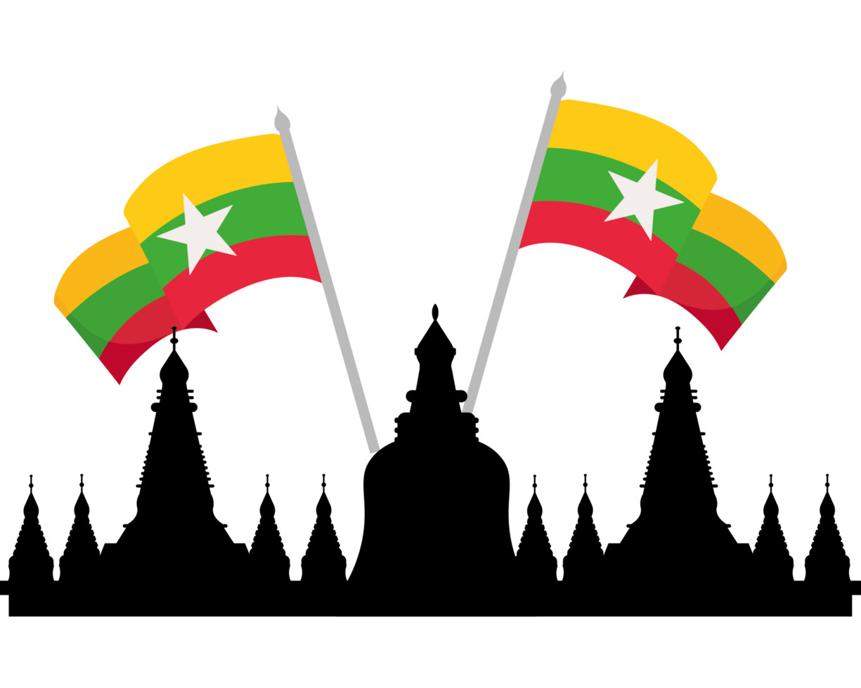 myanmar bagan temple and flags isolated png