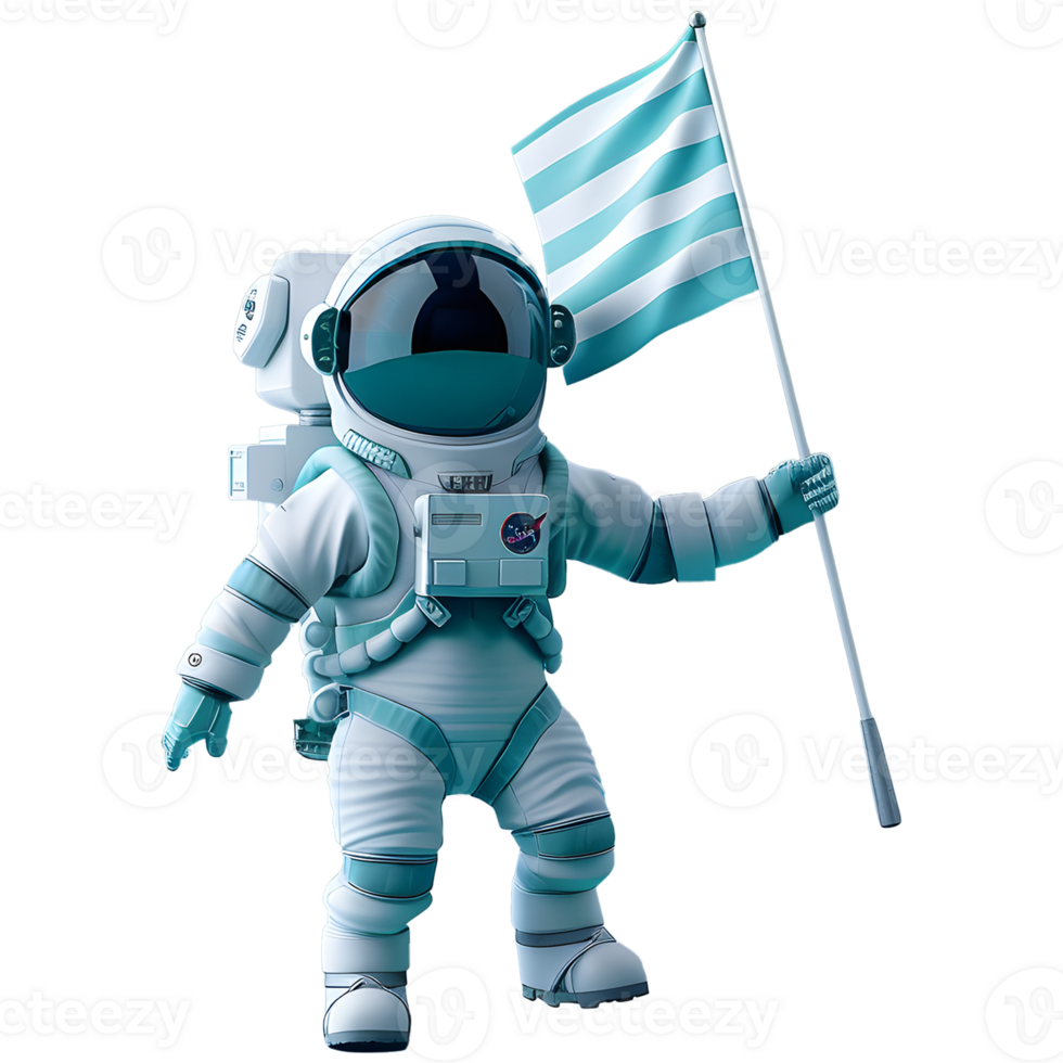3D Astronaut Floating in Zero Gravity with Flag png