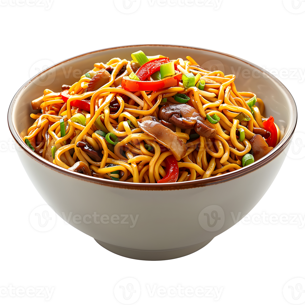 Delicious Noodles Mixture of Sliced Meat and Vegetables on Transparent Background png