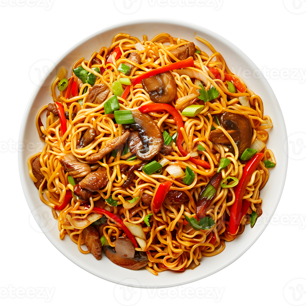 Top View Noodles with white bowl isolated on transparent background png