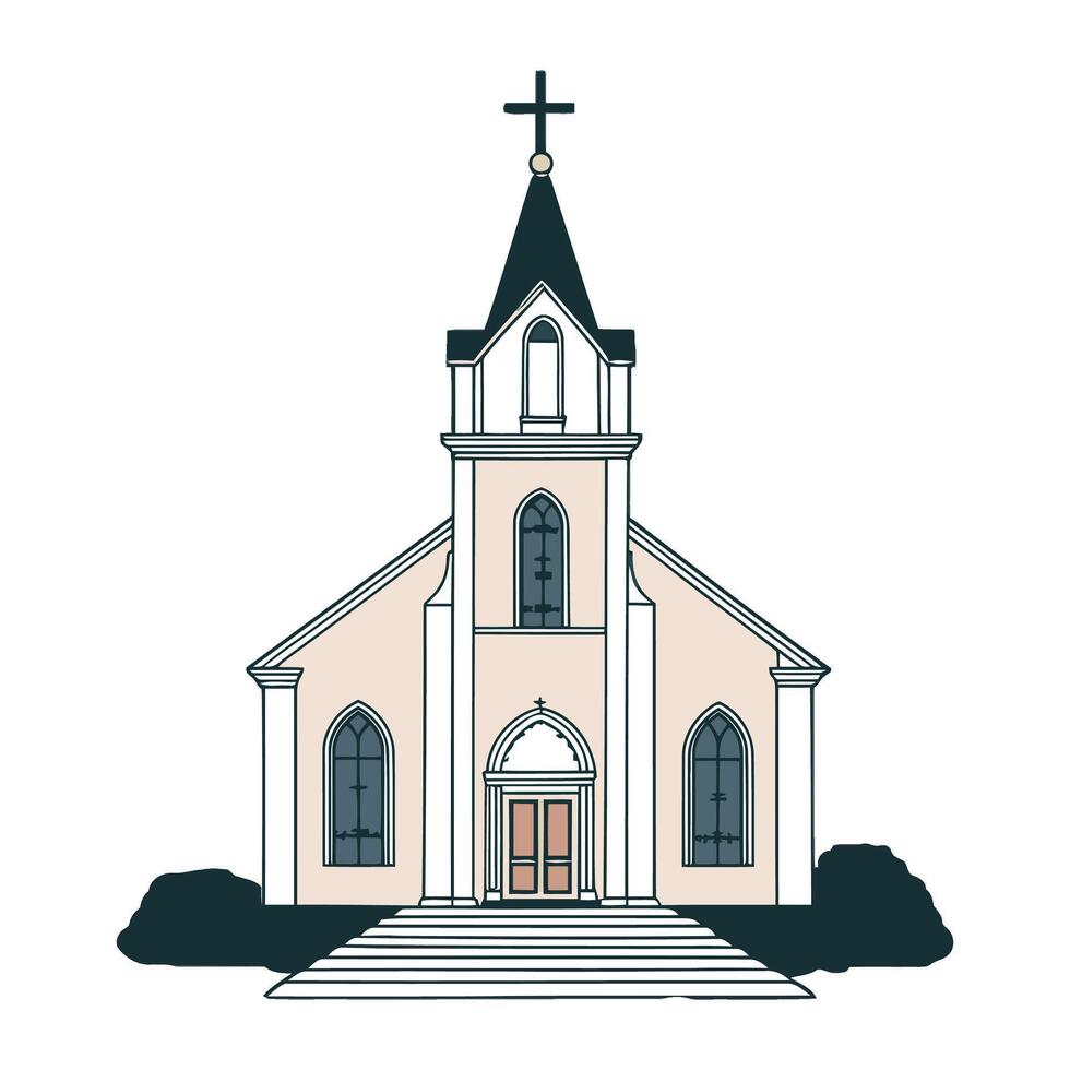 Church building with cross on top, illustration vector