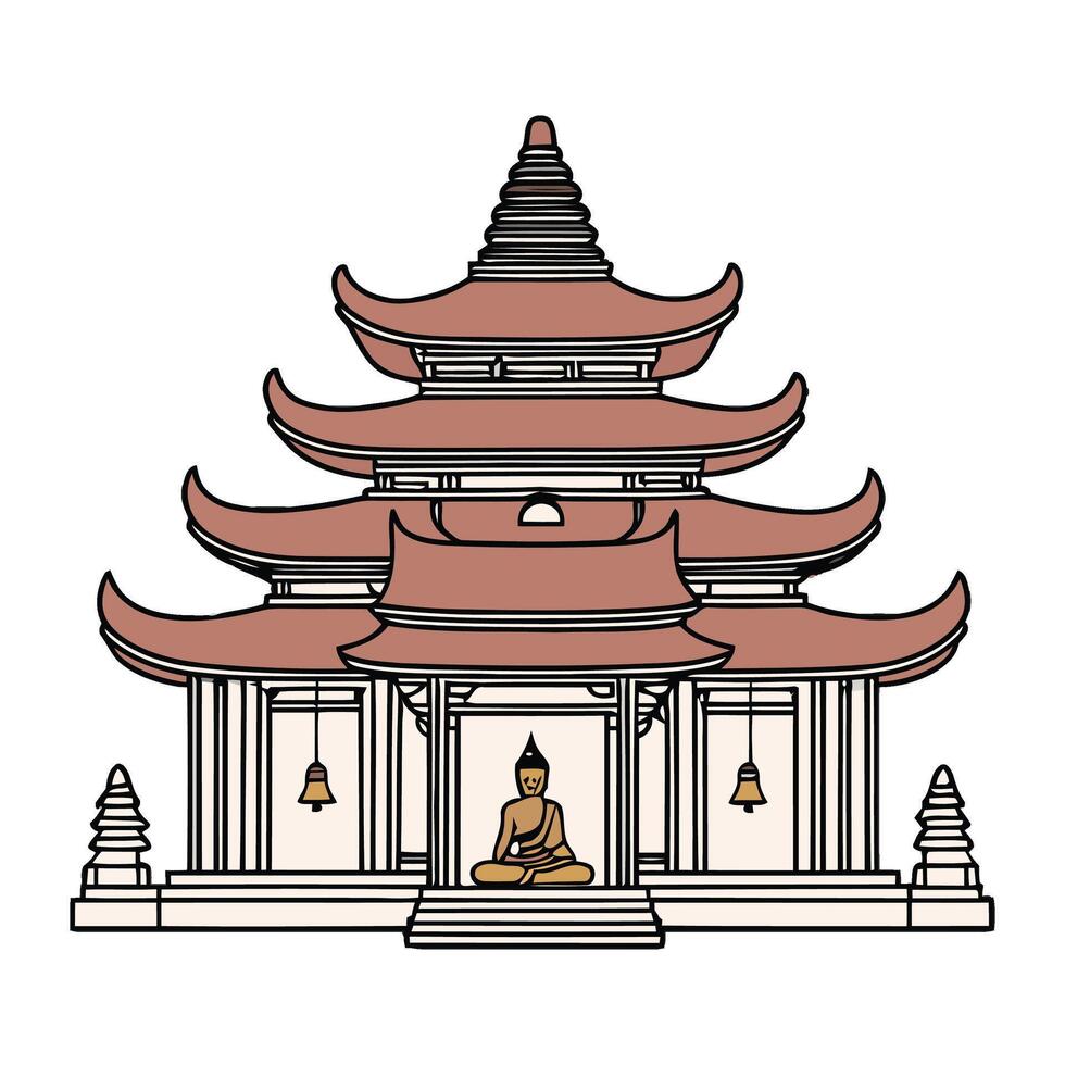 A buddha statue in front of a pagoda vector