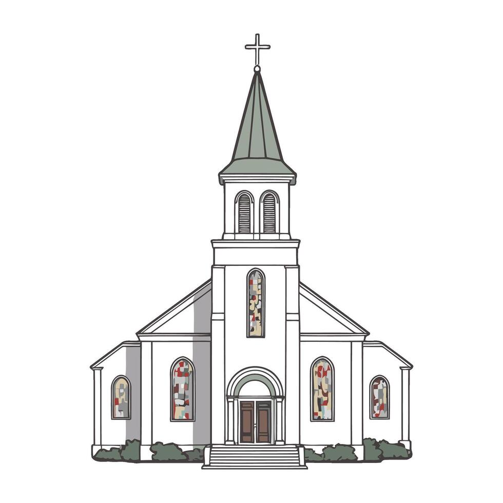 Church illustration with white green vector