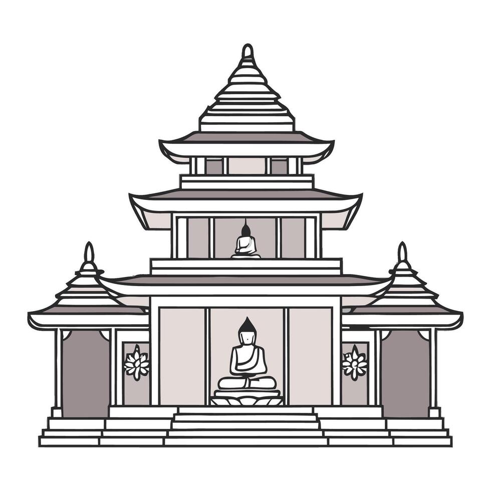 A buddha statue in front of a temple vector