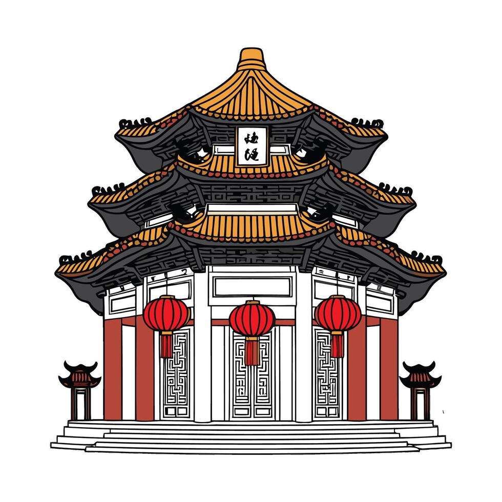 Chinnese Pagoda Illust Cartoon Icon vector