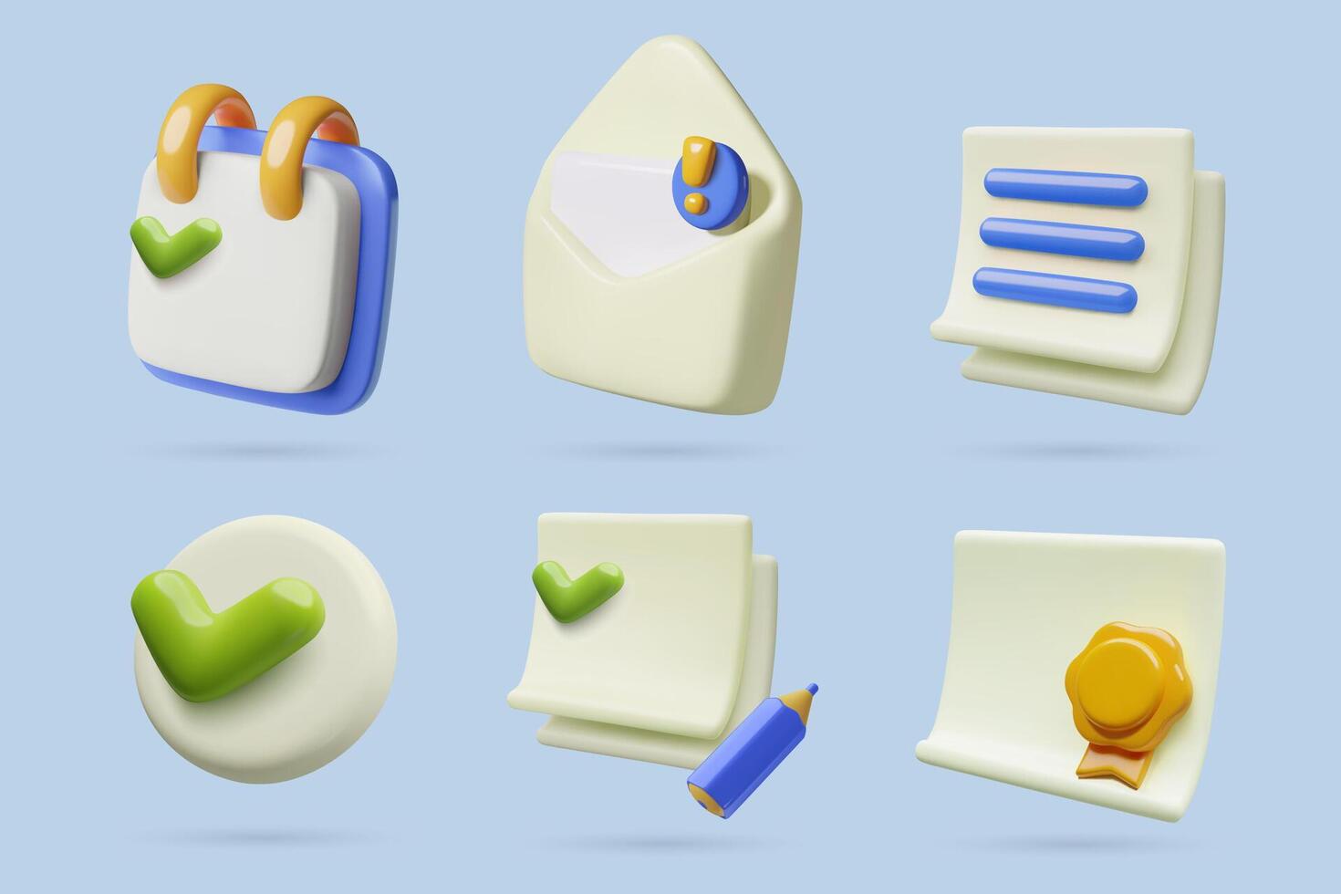 Documents 3d icons set for office work and business mail contract and paper sheets check mark vector