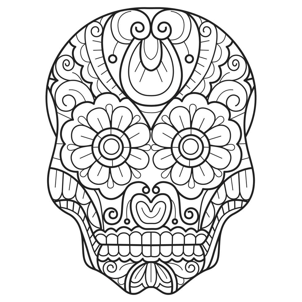 Skull hand drawn for adult coloring book vector