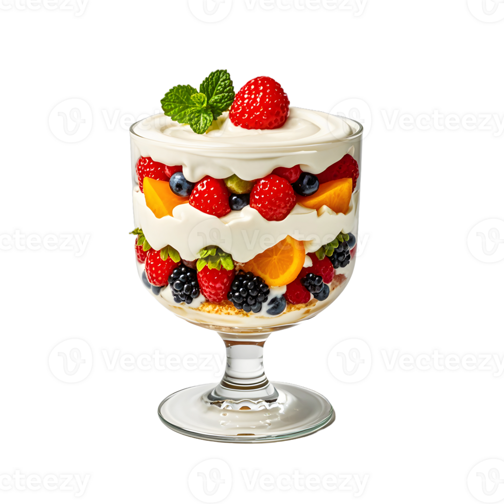 A dessert in a glass with fruit and cream png