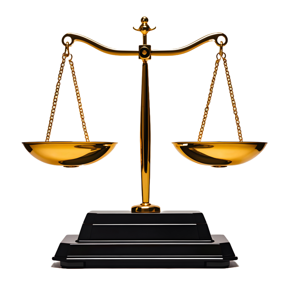 Golden scales of justice on a black stand png