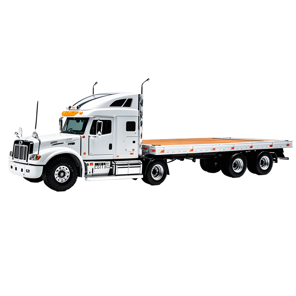 A white semi truck with a flat bed png