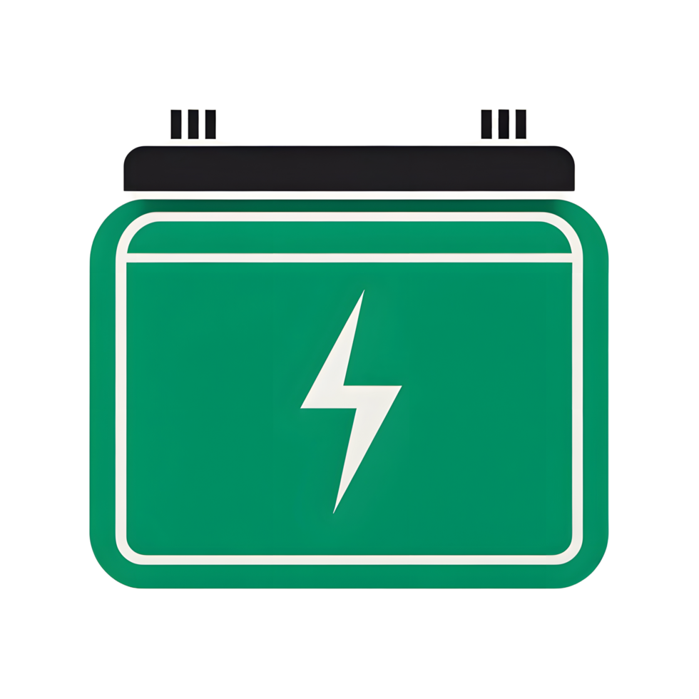 A green car battery with a lightning bolt on it png