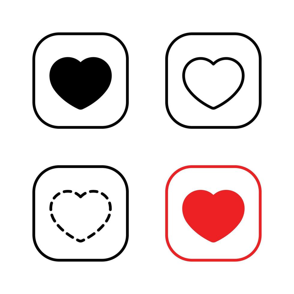 Heart icon set on square line. Love, romantic sign symbol vector