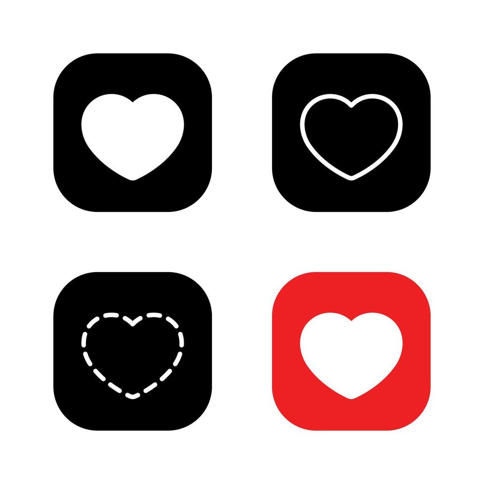 Heart icon set on square background. Love, romantic sign symbol vector