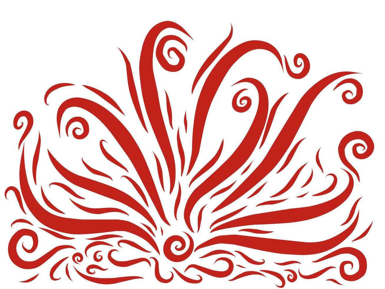 majestic nine tails from japanese mythology calligraphic style illustration. red line doodle art. vector