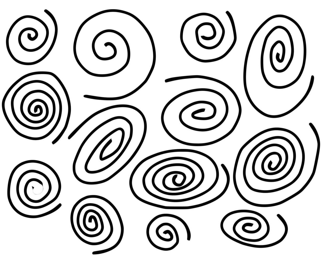 hand drawn spiral line shape doodle art collection set. children drawing vector