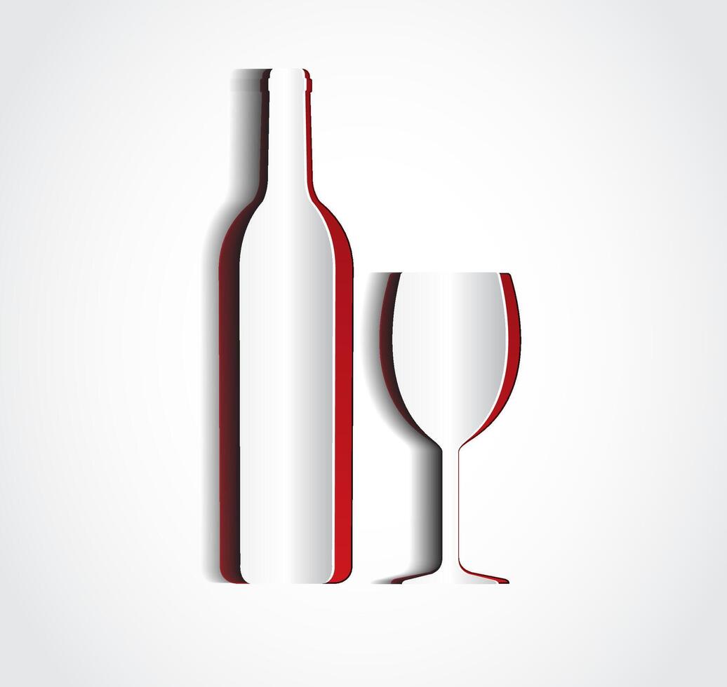 wine bottle and cup cut out of paper illustration vector