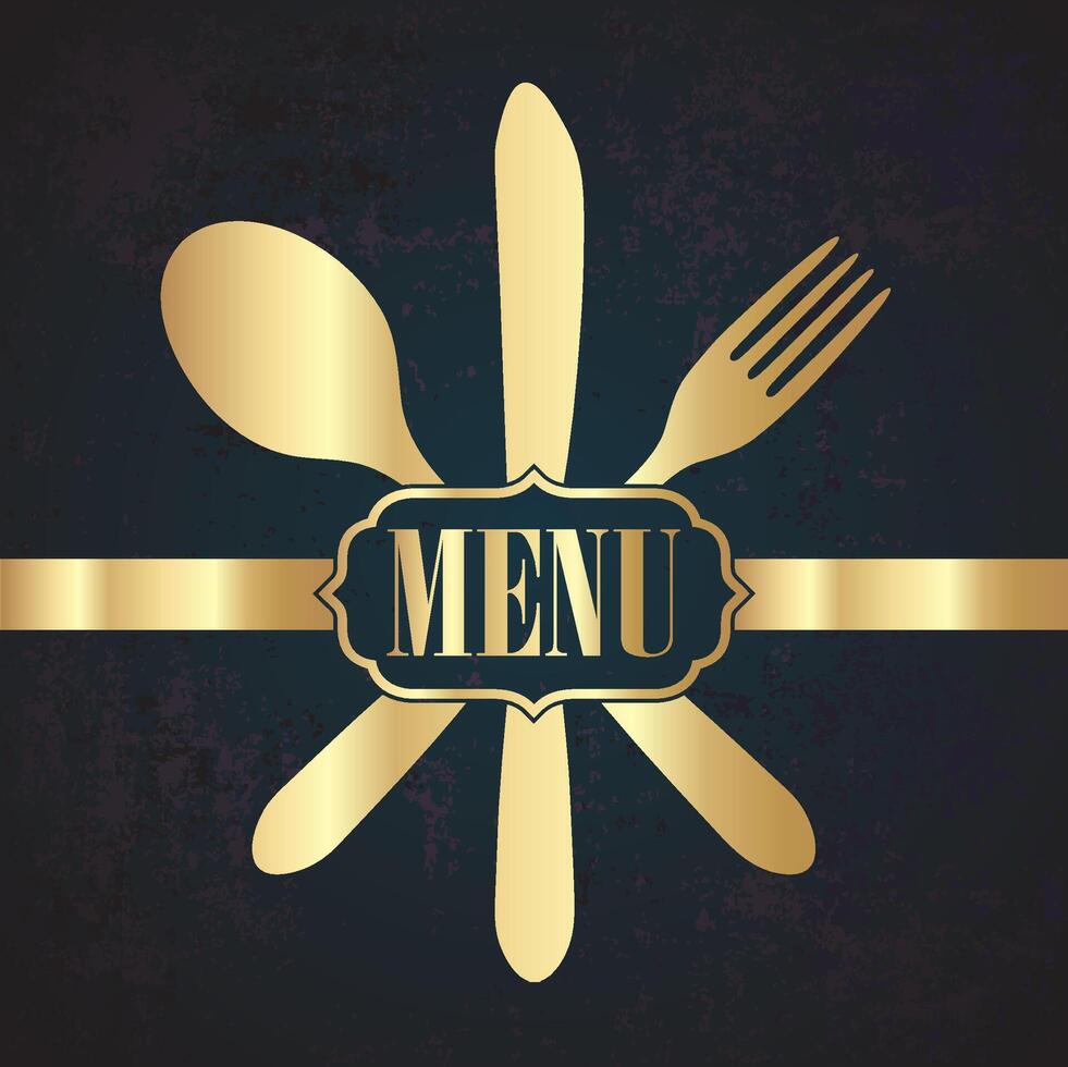 golden menu symbol on grunge background restaurant theme illustration vector