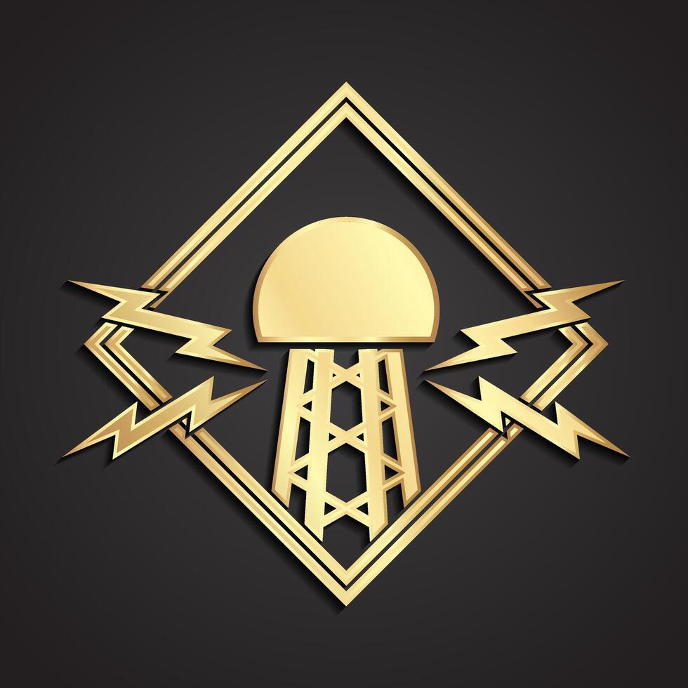 electric coil transformer 3d gold metal logo design vector