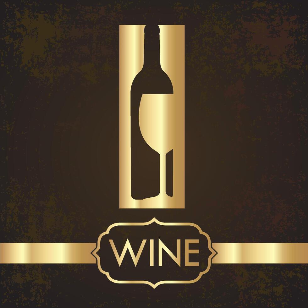 golden wine bottle and glass shape symbol on grunge background restaurant theme illustration vector