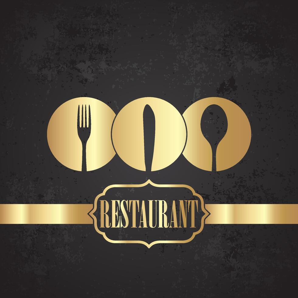 golden fork knife spoon symbol on grunge background restaurant theme illustration vector