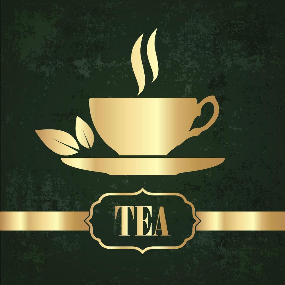 golden cup of tea symbol on grunge background restaurant theme illustration vector