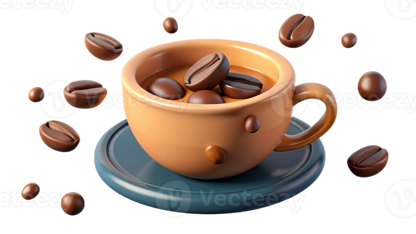 Coffee beans in a cup on a saucer png