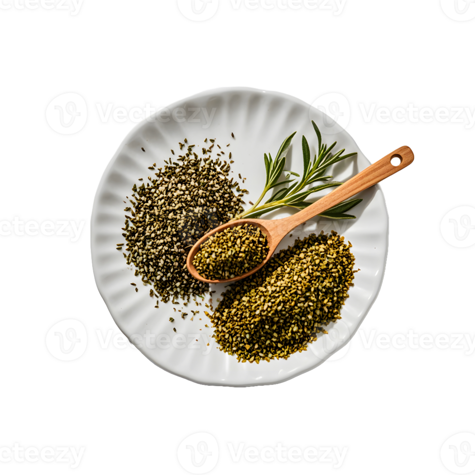 un plato con algunos hierbas y un cuchara png