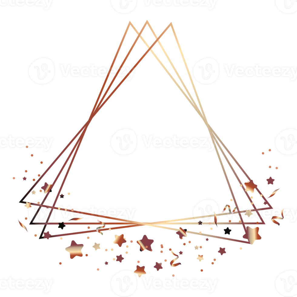 Triangle frame with gold stars and confetti png