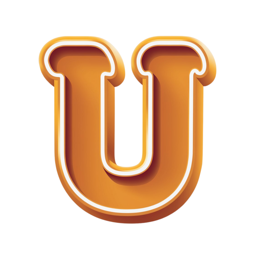 Letter U Typography with Shiny Yellow and Orange Finish png