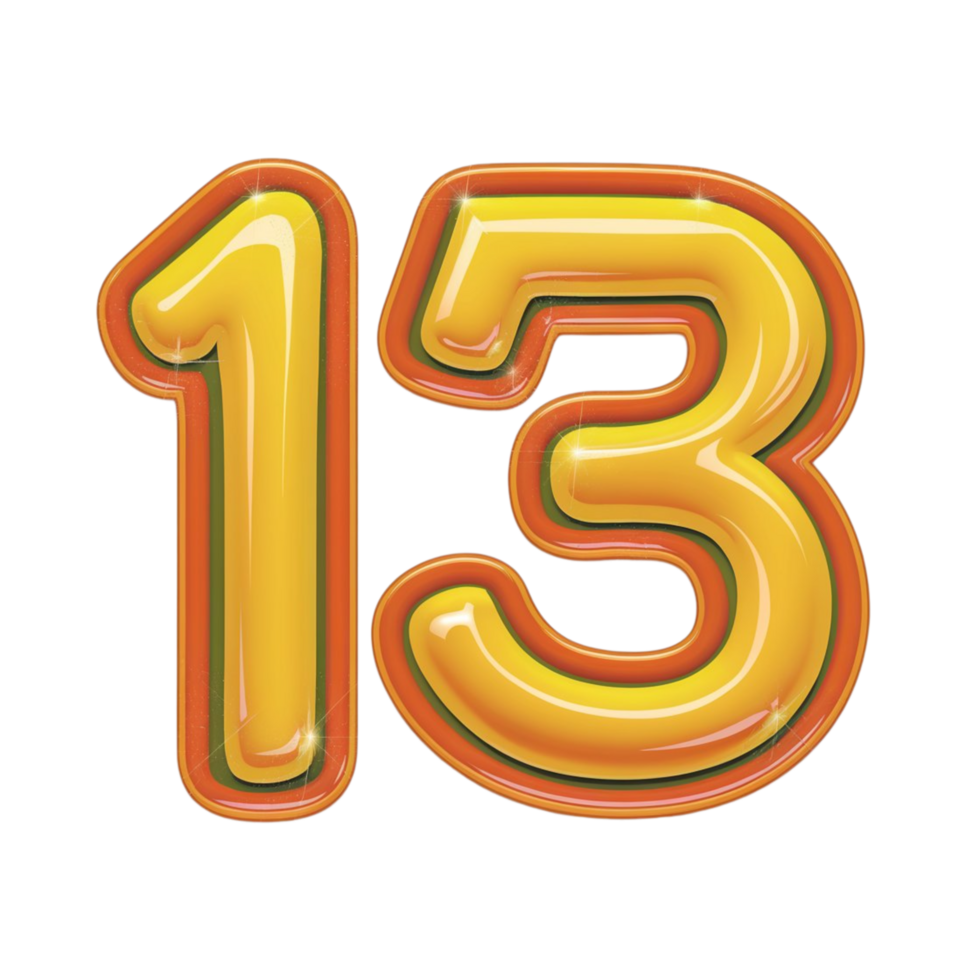 Number 13 Typography with Vibrant Yellow and Orange Finish png