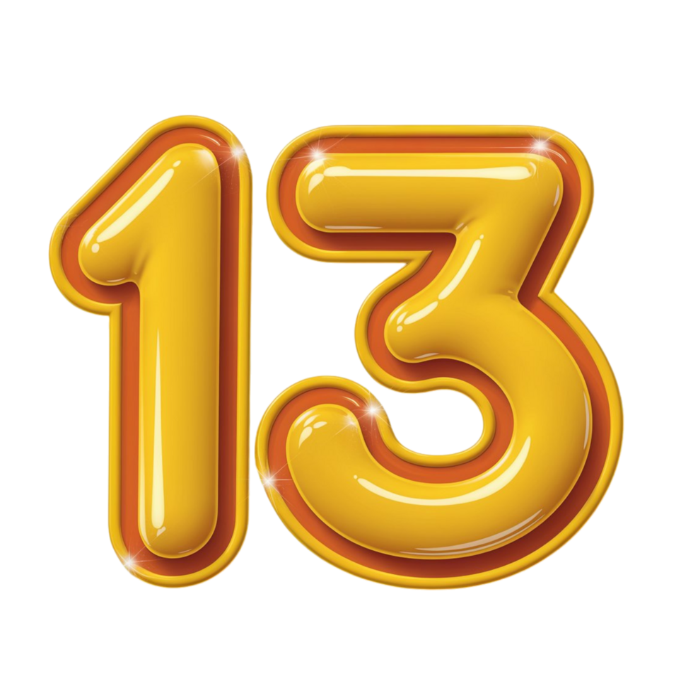 Number 13 Typography with Shiny Bold Yellow and Orange png