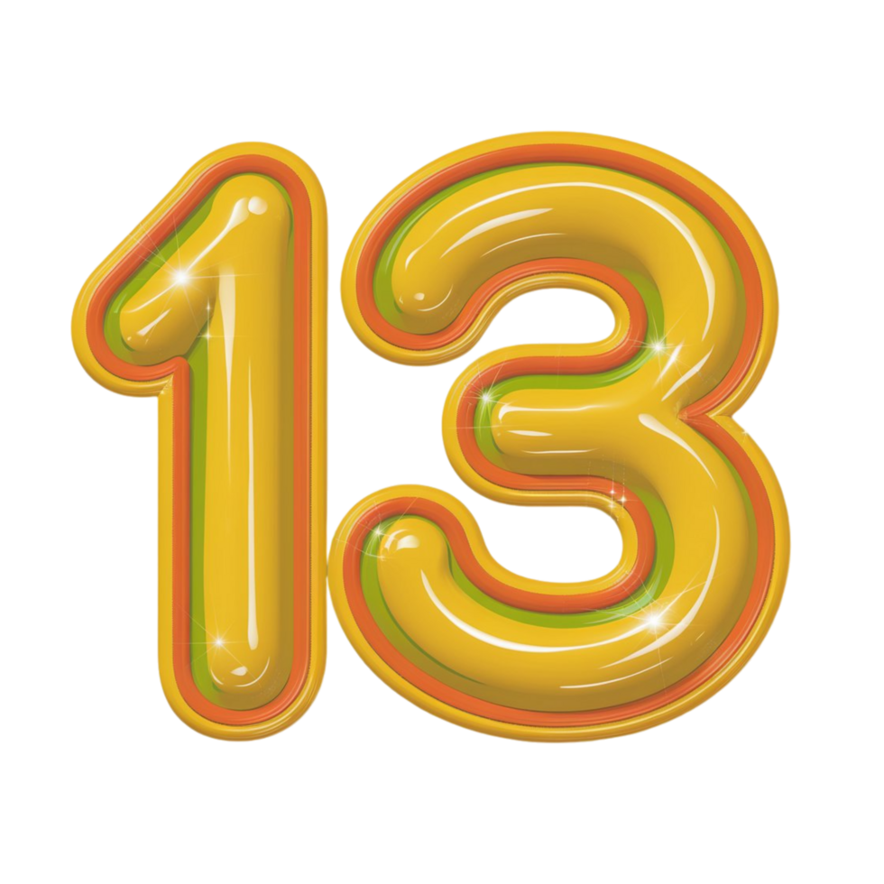 Glossy Number 13 Typography with Bold Yellow and Orange Colors png