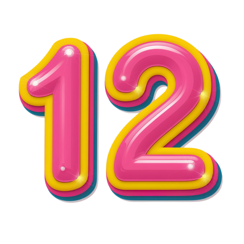 Vibrant Number 12 Typography with Pink and Yellow Glossy Finish png