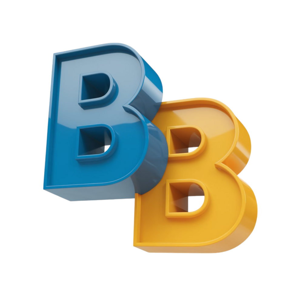 B Typography with 3D Blue and Yellow png